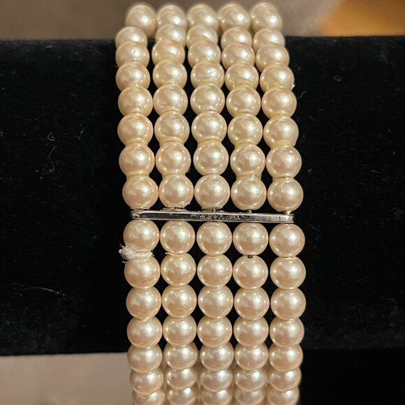 Cream Faux Pearl Wrap Bracelet, 5 strands - Picture 6 of 6